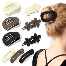 9 Pcs Flat Hair Claw Clips for Women - 3 Styles Curved Design Hair Clips for Lying, Driving - Matte Strong Hold Non Slip Design for Thin, Thick Hair, Hair Accessories for Women and Girls