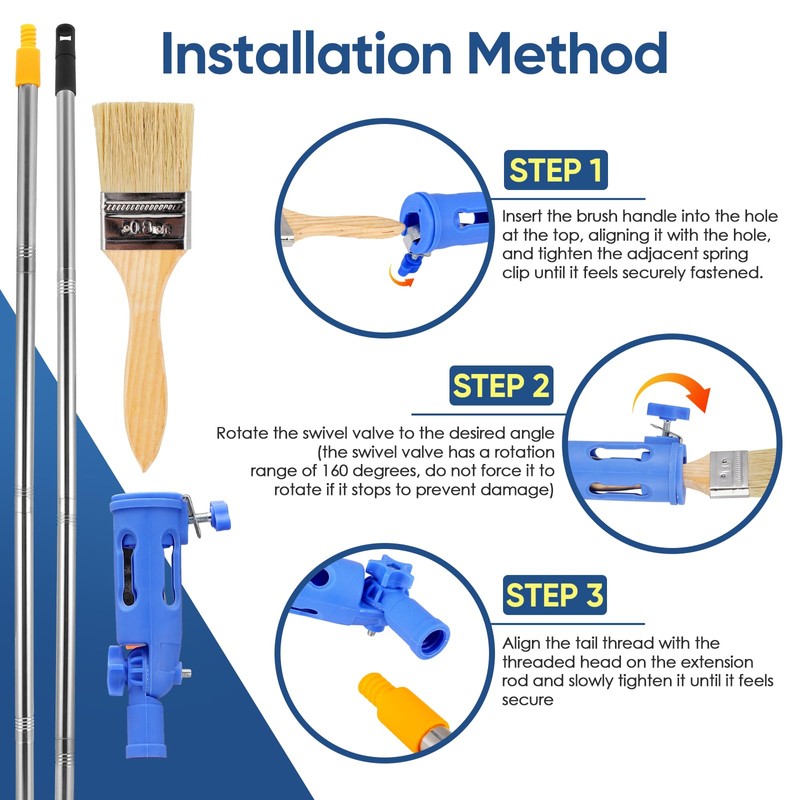 Extendable Paint Brushes Holder with 160° Adjustable Angle & 1m