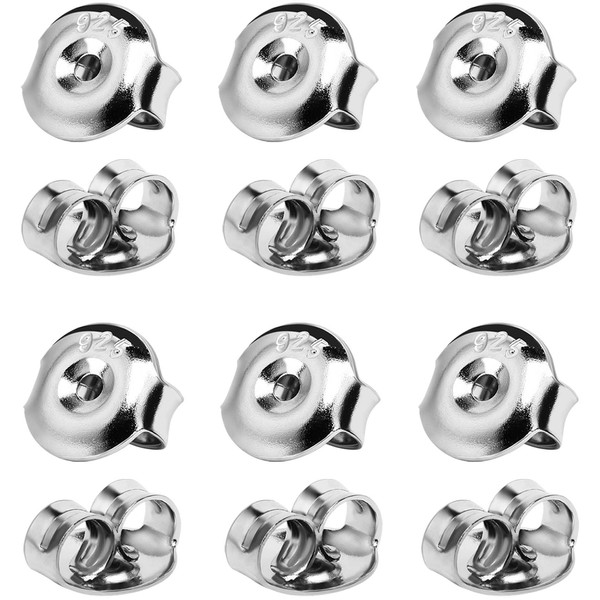 DELECOE 12PCS Real 925 Silver Earring Backs Replacements, 18K White