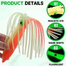Luminous Squid Skirts Fishing Lures 11.8inch Trolling Squid Lures Skirts Glow Octopus Lures Skirts Soft Squid Baits Skirts Trolling Lures Saltwater for Bass Salmon Trout Tuna Marlin