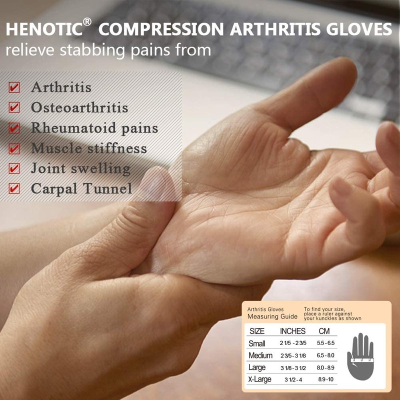 HENOTIC Arthritis Compression Gloves for Women Men, Anti-Slip Glue Dot