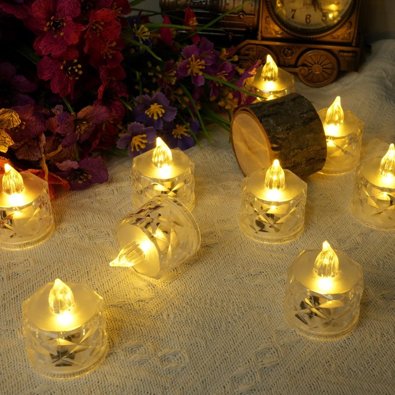 SupBri 24 Pack Flameless Tea Lights Battery Operated, Crystal LED