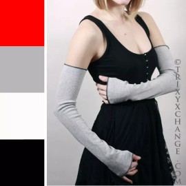 Trixy Xchange Long Cotton Arm Warmers Gray Armwarmers Grey Sleeves Warm Fingerless Gloves Goth