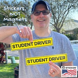 Stickios Non-Magnetic Student Driver Stickers - Removable Vinyl Decals for Cars & Windows - Made in USA (11x2.125 inches, 2-Pack)