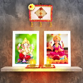 Shubh Labh Hanging with Set of 2 Tealight Holders for Wall Door Home Temple Diwali Festivals Wedding Functions Indian Traditional Décor Decoration Gifting