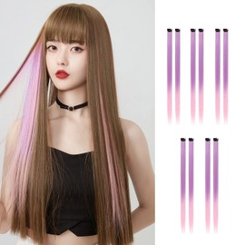 Colored Clip Hair Extensions 22inch 10pcs Straight Fashion Hairpieces for Women, Girls and Kids Party Highlight Light Purple/Light Pink