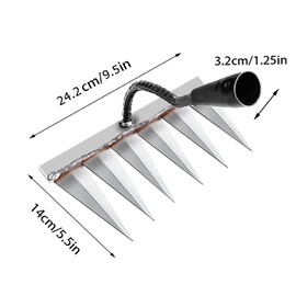 Garden Rake Garden Weed Hoe Weed Remover Device Garden Tools Lawn Squeegee Digging Fork Multifunctional Garden Tool 6 Tooth Steel Carbon Steel for Weeding/Loosening/Sowing (without Stick)