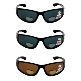 3 Pair Polarized Outdoor Reading Bifocal Sunglasses with Side Protection Lenses, 2 Black/1 Brown + 2.25