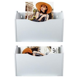 PAG Wall File Holder Wall Mounted Wood Hanging File Organizer for Office, 2 Pockets, White