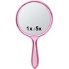Handheld Makeup Mirror with Handle – Double-Sided 1X/5X Magnification, Travel-Friendly, 10.5 x 5.7 inch, Pink Mirror for Women