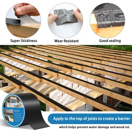 Heelos Butyl Joist Deck Tape 4"×50,1 Pack Weather-Resistant Deck Joist Tape Waterproof Flashing Tape, Self-Adhesive Joist Tape Decking for Wood Decks Joist Beams Roof