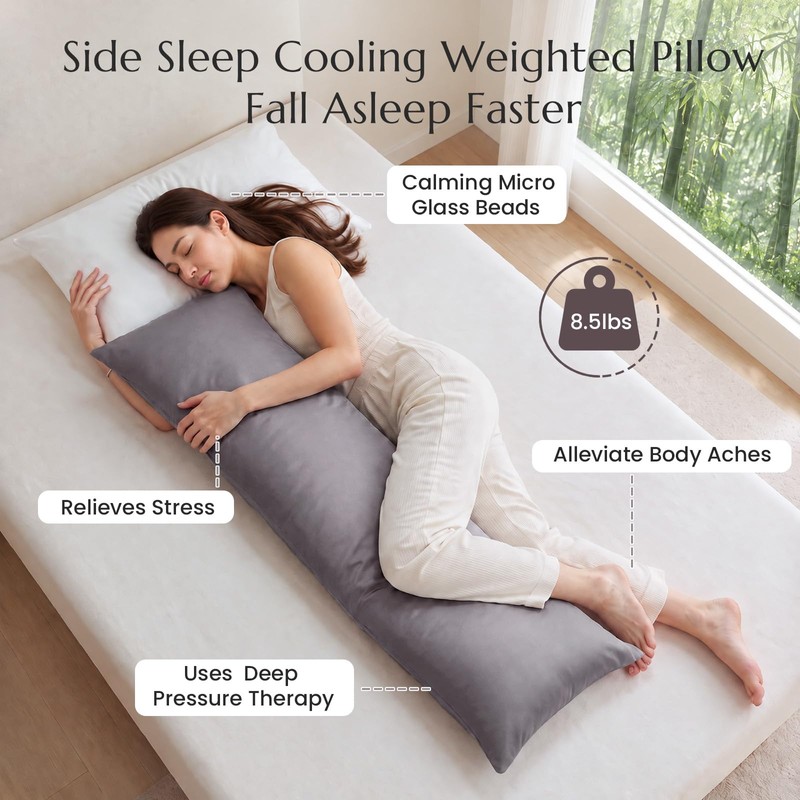 ZonLi Weighted Body Pillow 8.5 lbs, Cooling Bamboo Rayon Cover,