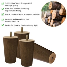 uxcell Wood Furniture Legs, 4.7 Inch Sofa Legs Round Solid Wood Couch Legs Walnut Color Mid-Century Modern Replacement Feet for Armchair Recliner Coffee Table Dresser Set of 4