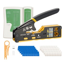 VEVOR Pinza Crimpatrice per Cavi Ethernet RJ45/RJ11/RJ12, Kit di Crimpatura per Connettori Modulari a 4/6/8 pin, con Mini Spelafili 50 Connettori e 50 Guaine, Lame Ricambio e Tester, per Cavi di Rete