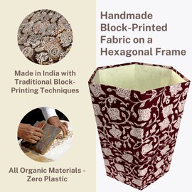 Fern Trail 3.3 Gallon Waste Basket | Small Decorative Block Printed Trash Can | Living Room, Bedroom, Bathroom | Eco Friendly and Plastic Free