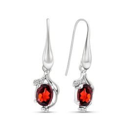925 Sterling Silver Garnet Earrings for Women - 6x8mm Oval Garnet Gemstone- January Birthstone Earrings - Garnet Jewelry Gift for Women