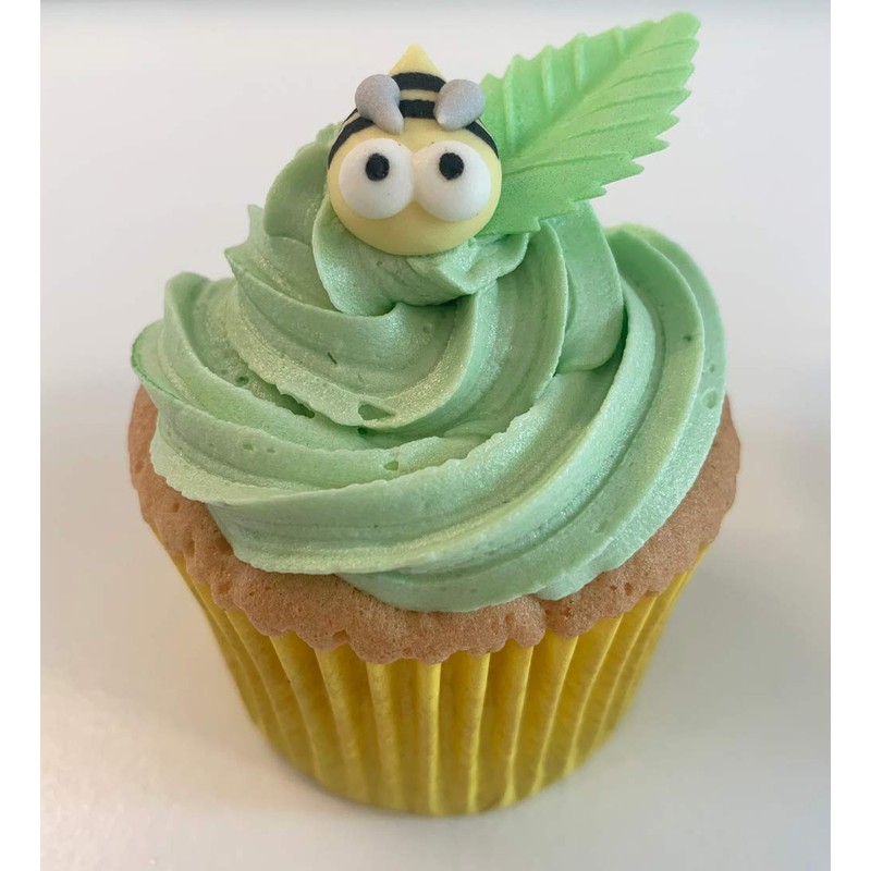 12 Gorgeous Sugar Bees & 12 Green Wafer Leaves- Edible,