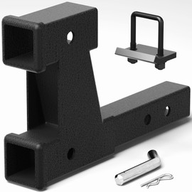 POZENE Dual Trailer Hitch Extender 7.3"-9.3" Adujustble Extension Length with Hitch Tightener Anti Rattle Stabilizer for 2 Inch Receiver with 5/8 inch Bolt Nut Clip 4000 lbs Matte Black