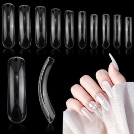 500Pcs Clear Curved Square Nail Tips, Long C Curved Fake Nail Tips, Soft French False Nail Extension for Acrylic Nails Professional(10 Sizes)