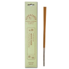 HERB & EARTH H&E Bamboo Incense - White SAGE - 20 Sticks by Nippon KODO, Japanese Quality Incense Since 1575