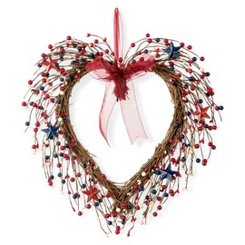Glitzhome Berry Wreath for 4th of July Red White Blue Berries Wreath with Star Heart Shaped Wreath for Independence Day Memorial Day Veterans Day