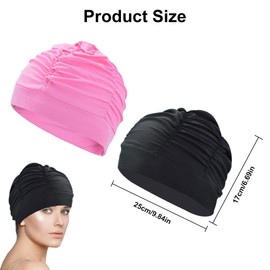 Unisex Fabric Swimming Cap, Pack of 2 Swimming Caps, Soft and Durable Swimming Cap, Quick-Drying Swimming Cap Made of Stretch Fabric, Swimming Cap Fabric for Men and Women, Black + Pink