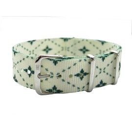 HNS 20mm Double Graphic Printed Green Leaf Ballistic Nylon Watch Strap Polished Buckle NT181
