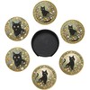 6 Pcs Black Cat Flower Drink Coasters with Holder Coasters