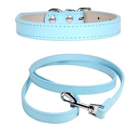 FUNAT PU Leather Dog Collar + Traction Rope Set, Simple Collar Drawstring Suit Suitable For Cats And Small Dogs