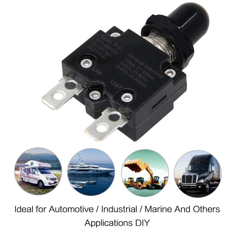 RKURCK AC 125/250V Push Button Reset 20A Circuit Breakers Thermal