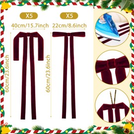 10PCS Long Burgundy Velvet Christmas Bows,Large Bow Ornaments for Christmas Tree Wreath Door Garland Home Decor Outdoor Indoor