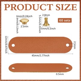 FINGERINSPIRE 60 Sets PU Leather Tags 0.5x1.8 inch Chocolate Handmade Leather Label with Rivets Oval Blank Tag Embellishment DIY Accessories for Jeans Bags Shoes Hat