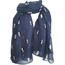 GlamLondon Penguin Scarf Winter Christmas Baby Penguins Birds Print Ladies Large Scarves Gift (Y18 - Blue)