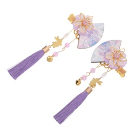 PACKOVE 2Pcs Japanese Style Fan Shape Hair Clip with Long Tassels Elegant Flower Hairpin Premium Hair Accessory for Weddings Daily Use and Special Occasions