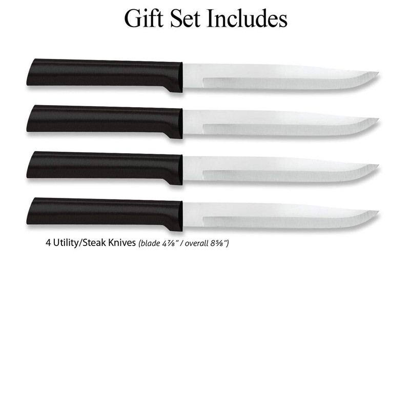 RADA 4-Piece Utility Knife Set Black Handled Steak Knives with