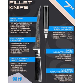 KESSAKU Fillet Knife - 7 inch - Ronin Series - Flexible - Razor Sharp - Forged 7Cr17MoV High Carbon Stainless Steel - Boning, Trimming, Skinning - Wood Handle with Blade Guard