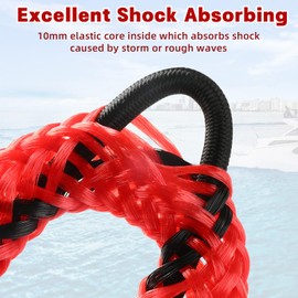 AQINGR 3FT Bungee Boat Dock Lines for Docking, Braided PE Marine Mooring Lines with 316 Stainless Steel Clips, UV & Abrasion Resistant Boat Accessories,Boat Dock Ropes for Watercraft (Red Black)