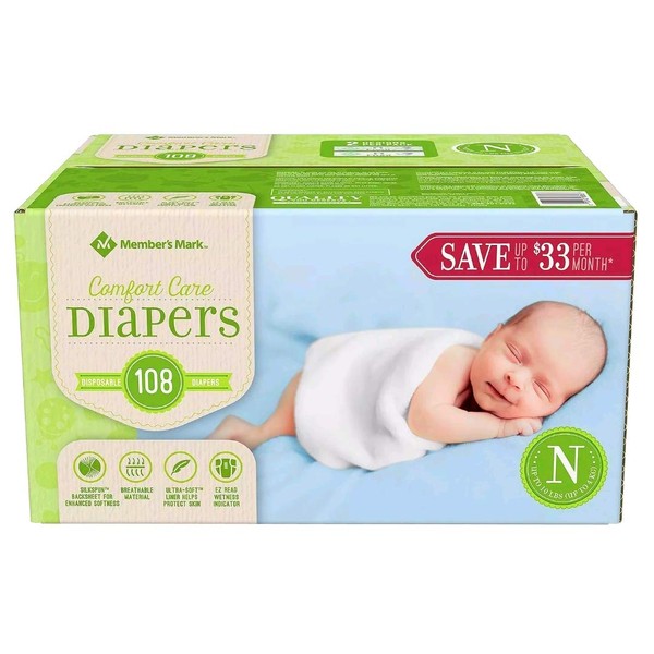 Member’s Mark Comfort Care Baby Diapers, Newborn Up to 10 lbs. (108 ct.)