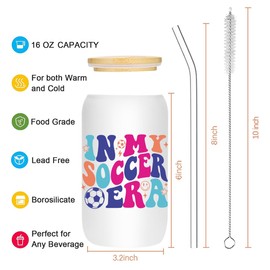 kdxpbpz Soccer Gifts for Girls, Iced Coffee Cup, 16 oz Glass Cups with Lids Straws, Soccer Accessories, Birthday Christmas Gifts for Women Mom Coach Players Teams, Party Favors