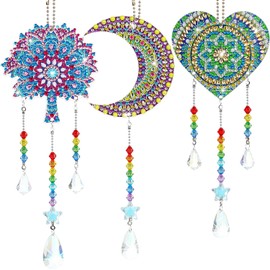 Glvomazty Diamond Painting Pendants, 2 Pieces DIY Wind Chime Craft Set Children, Diamond Painting Sun Catcher Craft Set Gift Girls 6 7 8 9 10 11 Years