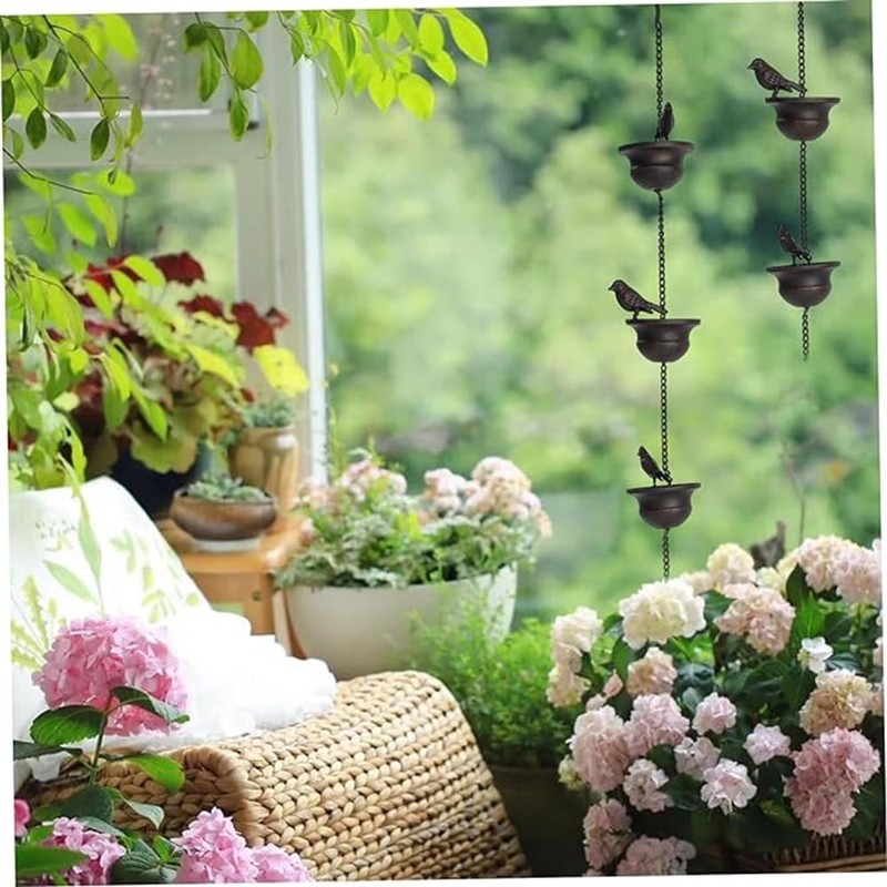 Gutter Rain Chains Rain Catcher Chain 7.8ft Mobile Birds On
