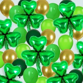 50Pcs St. Patrick's Day Balloons Green Shamrock Foil Balloons Clover Green Balloons St Patrick′s Day Decorations for Irish Festival Party Supplies Birthday Baby Shower Wedding Decoration