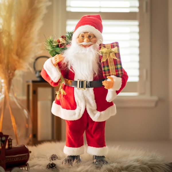 HomeZone Deluxe Traditional Style Realistic Santa Claus Father Christmas Standing Figure Christmas Decoration Xmas Ornament Figurine (40cm Standing RED)