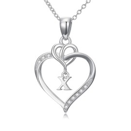 Diamond Letter X Necklace 925 Sterling Silver Lab Grown Diamond Infinity Heart Shaped X Initial Pendant Necklaces for Women Mom Wife, one size, Sterling Silver, Diamond