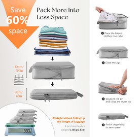 SNAIL GARDEN 8 PCS Compression Waterproof Packing Cubes Set with Cable Organiser,Pill Box,Shoes Packing Organizer,Lightweight Suitcase Dividers for Packing,4 Sizes Travelling Clothes Organiser