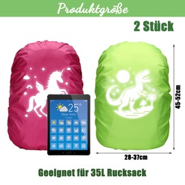Byhsoep Rain Cover School Bag Unicorn Dinosaur Butterflies Backpack Rain Cover Waterproof Rain Cover for Backpack Cover Reflective for Boys Girls Beginners School (Green Rose)