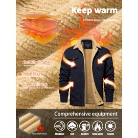 TACVASEN Winter Jackets for Mens Sherpa Jacket Thick Fleece Black Trucker Jacket Warm Cotton Cargo Military Jacket