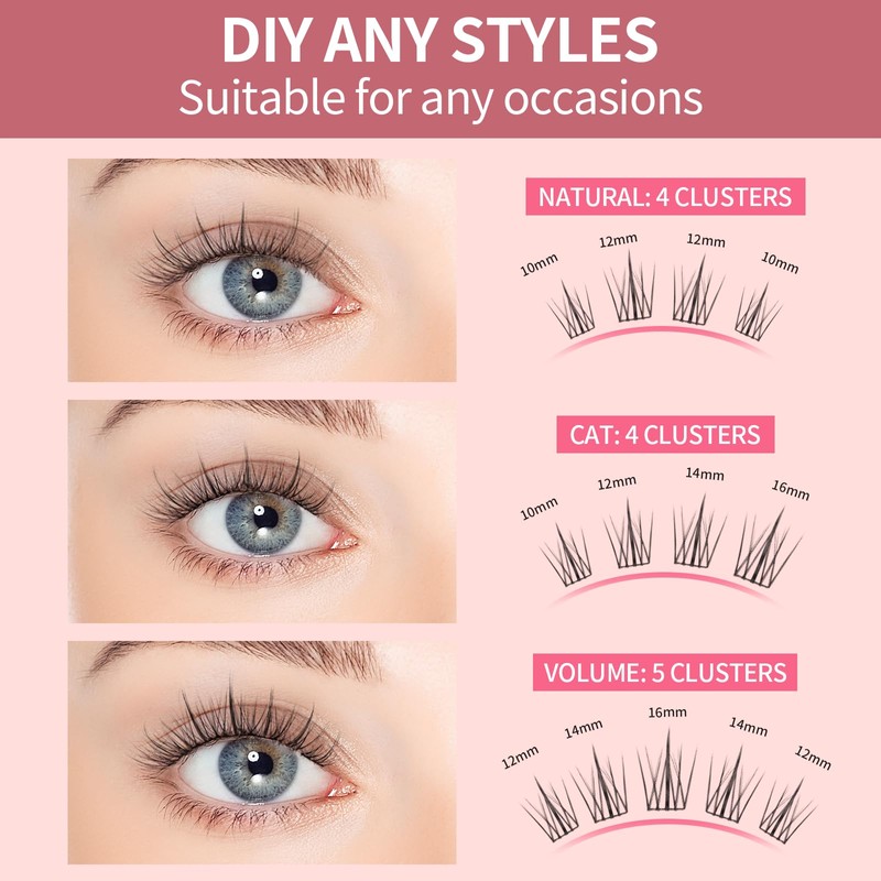 Mlen Diary Lash Clusters, 100 Pcs 10-16mm D Curl Individual