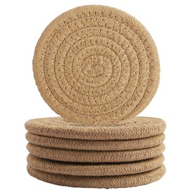 6 Pcs Coffee Color Drink Coasters, 11.5cm Round Woven Coaster Water absorption Woven Beverage Coaster Heat-Resistant Coaster New Job Gifts Coffee Mats for coffee bar kitchen restaurant countertops