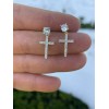 Harlembling Real MOISSANITE 14k Gold Plated Dangle Cross Studs Earrings